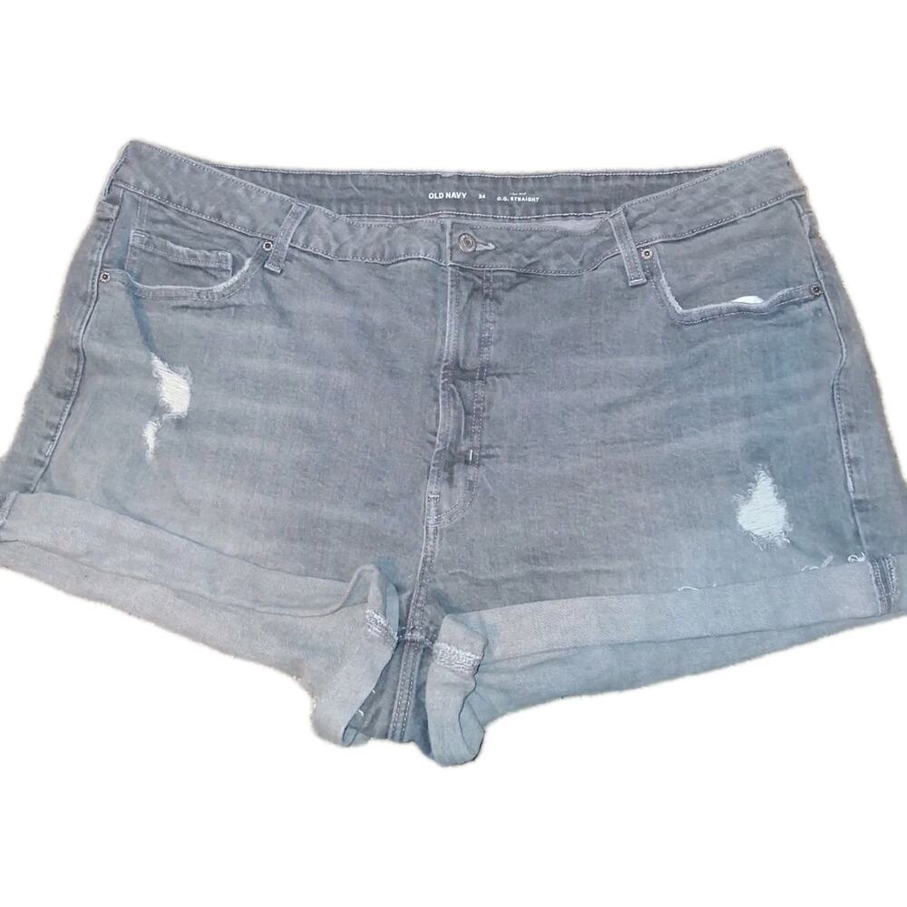 Old Navy Denim Jean Shorts OG Straight High Rise Distressed shorts size 24 gray